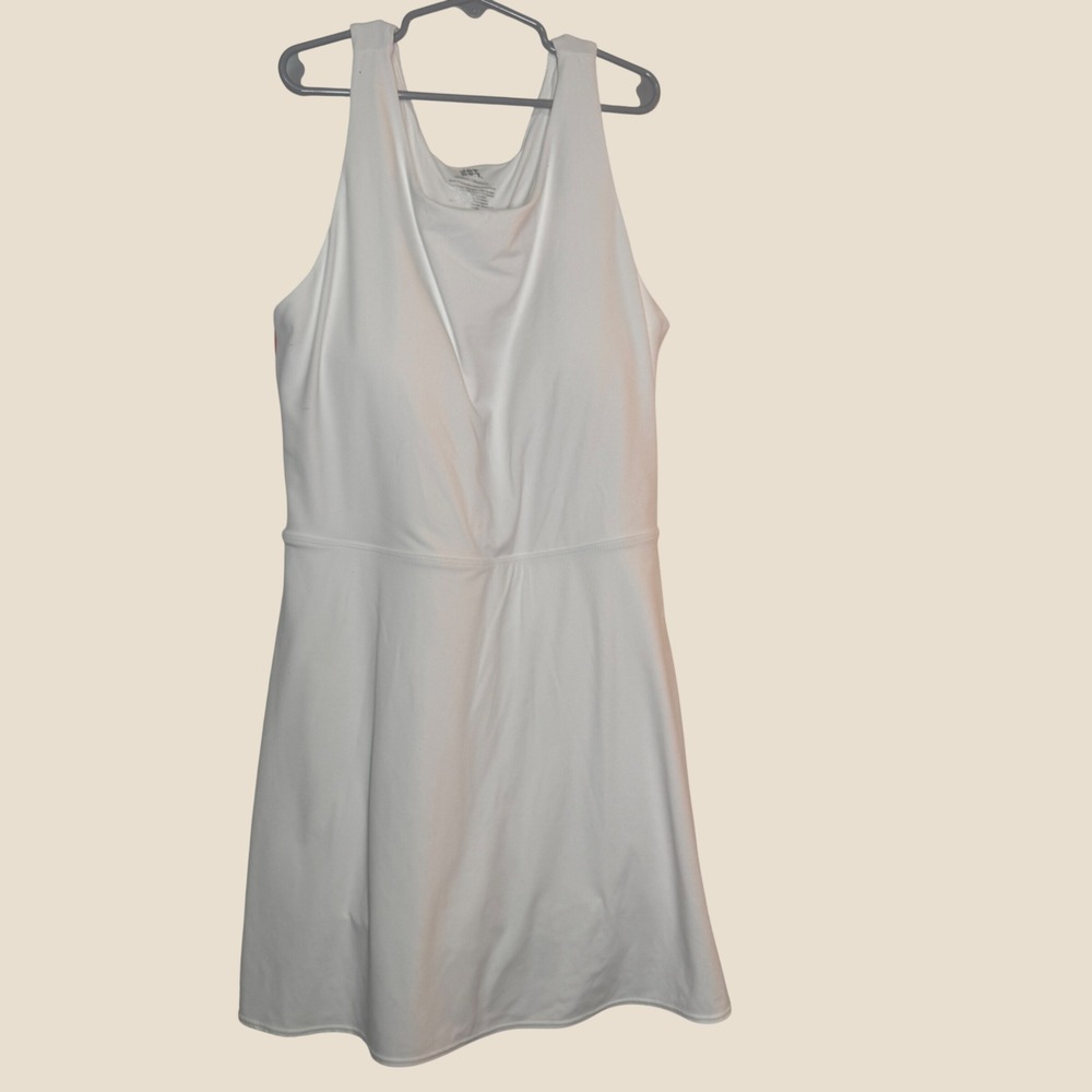 JoyLab Game Day Active Tennis Dress White Red Blue Stripe Cutout Back Medium